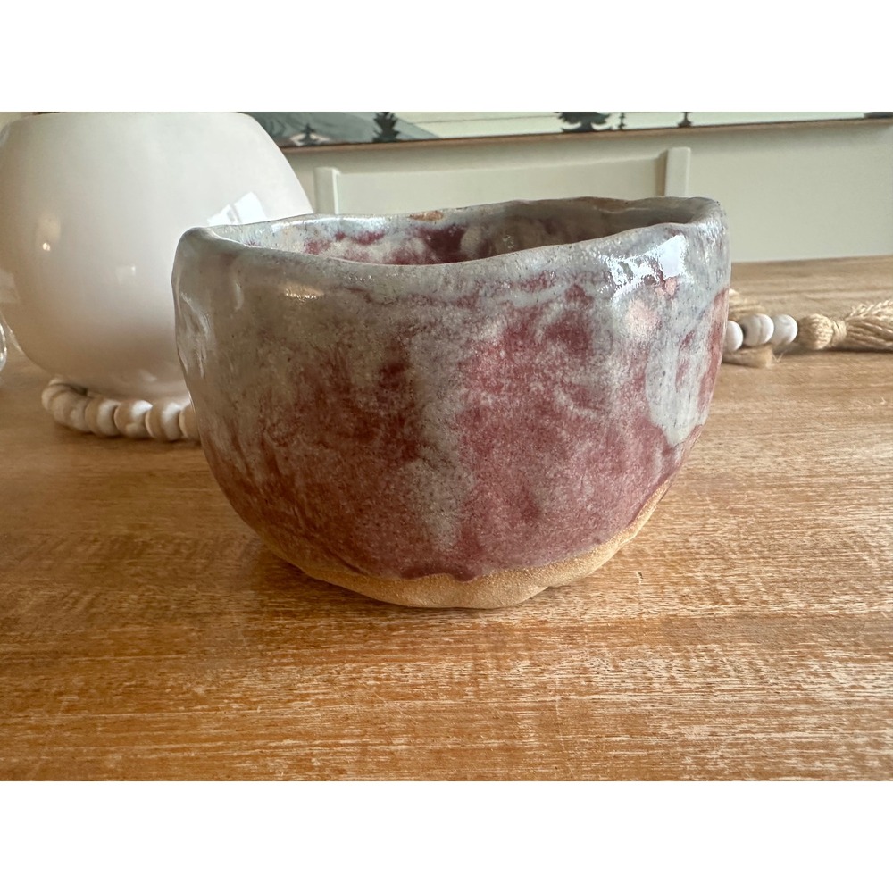 Studio Pottery Hand Thrown Glazed Ceramic Bowl Wabi Sabi Signed HF Mauve Cream‎